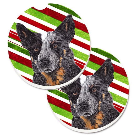 Australian Cattle Dog Candy Cane Holiday Christmas Set of 2 Cup Holder Car Coaster
