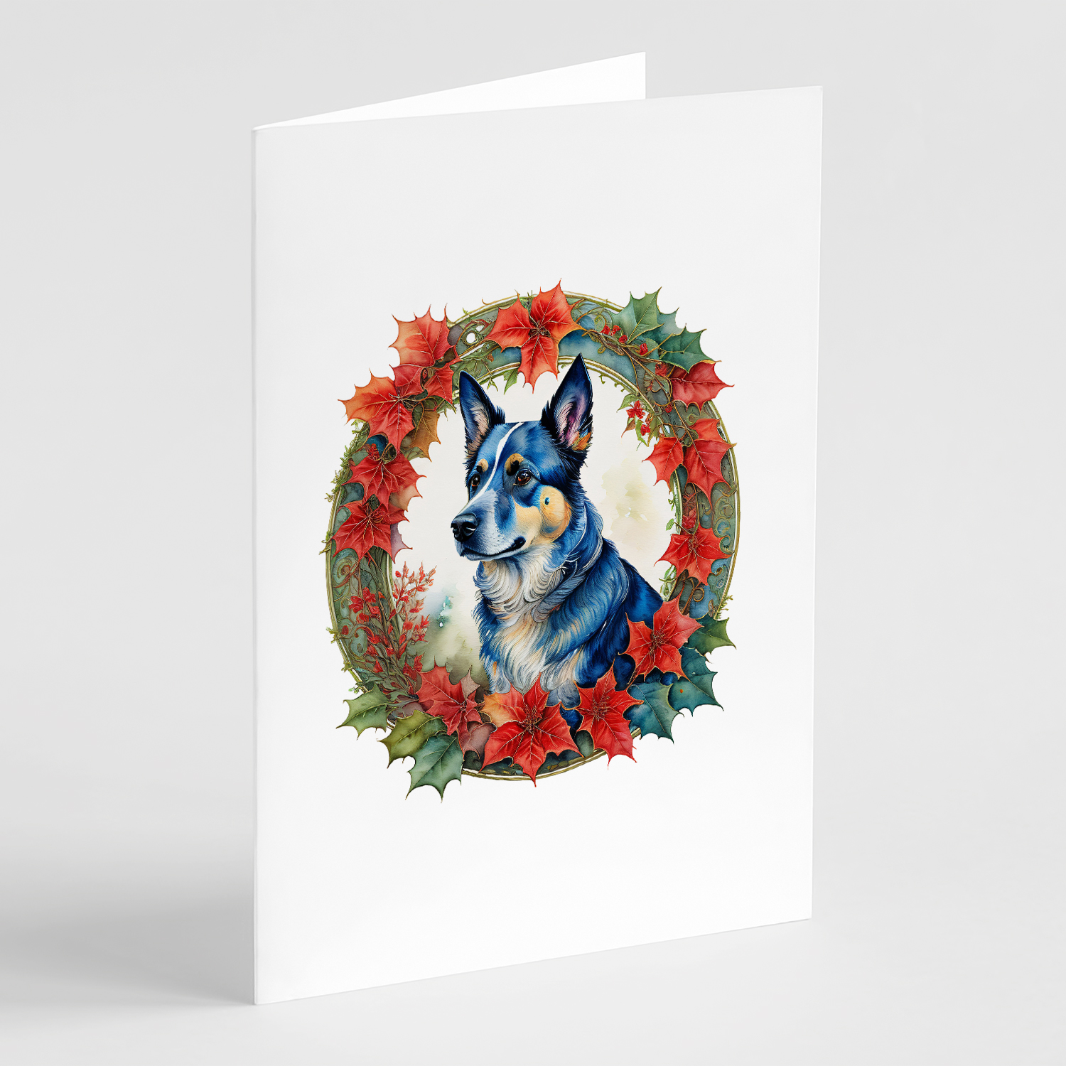 Australian Cattle Dog Christmas Flowers Greeting Cards Pack of 8 7 in x 5 in