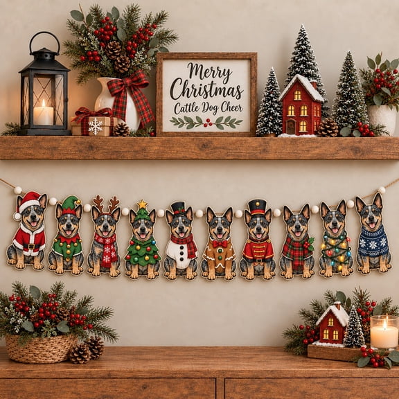 Australian Cattle Dog Christmas Wooden Garland, Festive Mantel Hanging for Canine Lovers