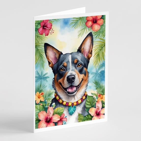 Australian Cattle Dog Luau Greeting Cards Pack of 8 7 in x 5 in