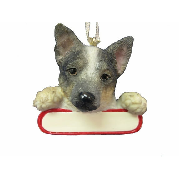 Australian Cattle Dog Ornament "Santa's Pals" With Personalizable Name Plate