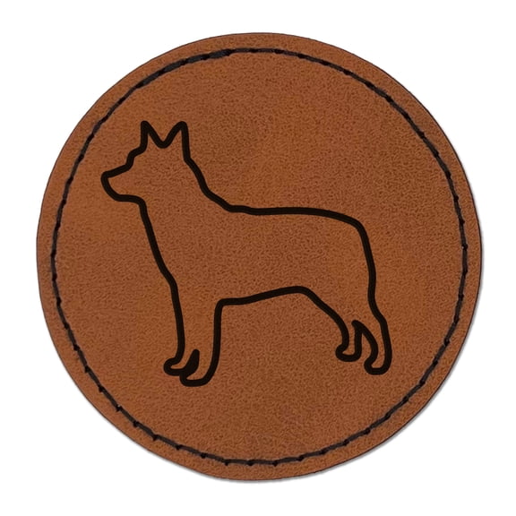 Australian Cattle Dog Outline 2.5" Faux Leather Round Engraved Iron-On Patch - Brown