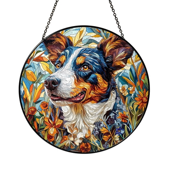 Australian Cattle Dog Stained Glass Panel – Vibrant Canine Window Hanging for Dog Lovers