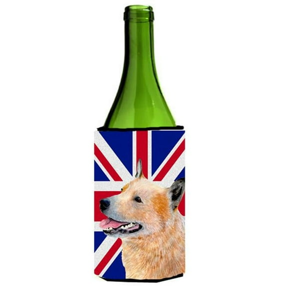 Australian Cattle Dog With English Union Jack British Flag Wine bottle sleeve Hugger - 24 Oz.