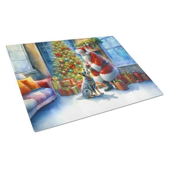 Australian Cattle Dog and Santa Claus Glass Cutting Board 12 in x 15 in