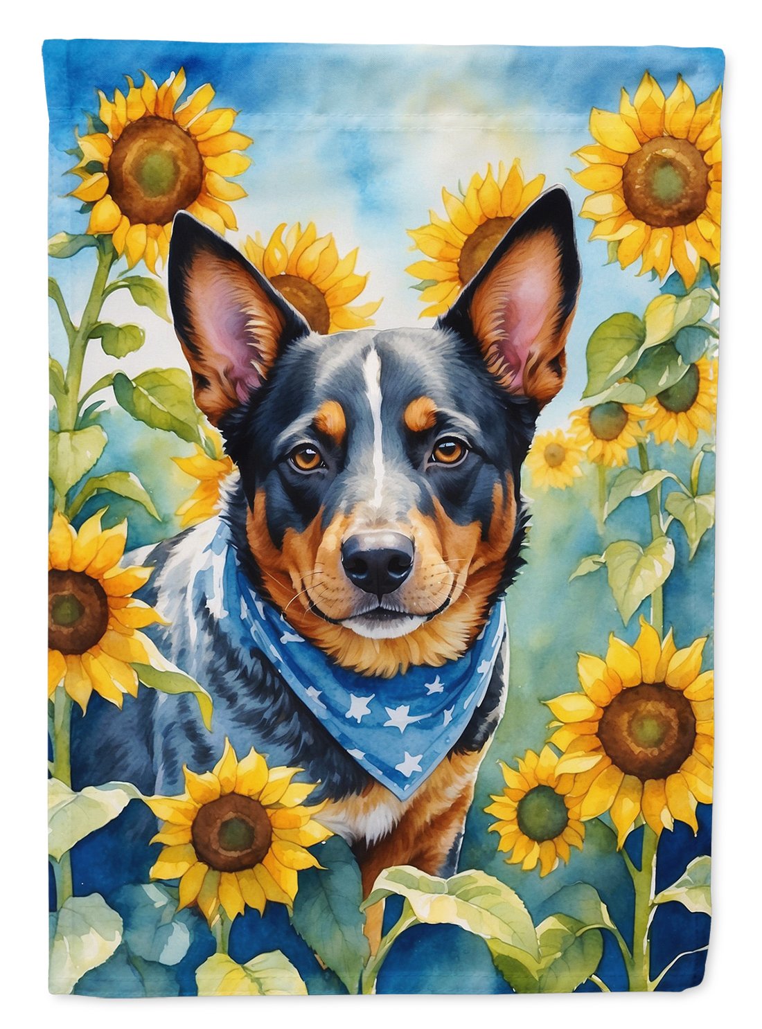 Australian Cattle Dog in Sunflowers House Flag 28 in x 40 in
