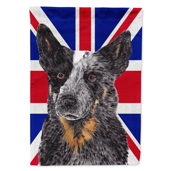 Australian Cattle Dog with English Union Jack British Flag House Flag