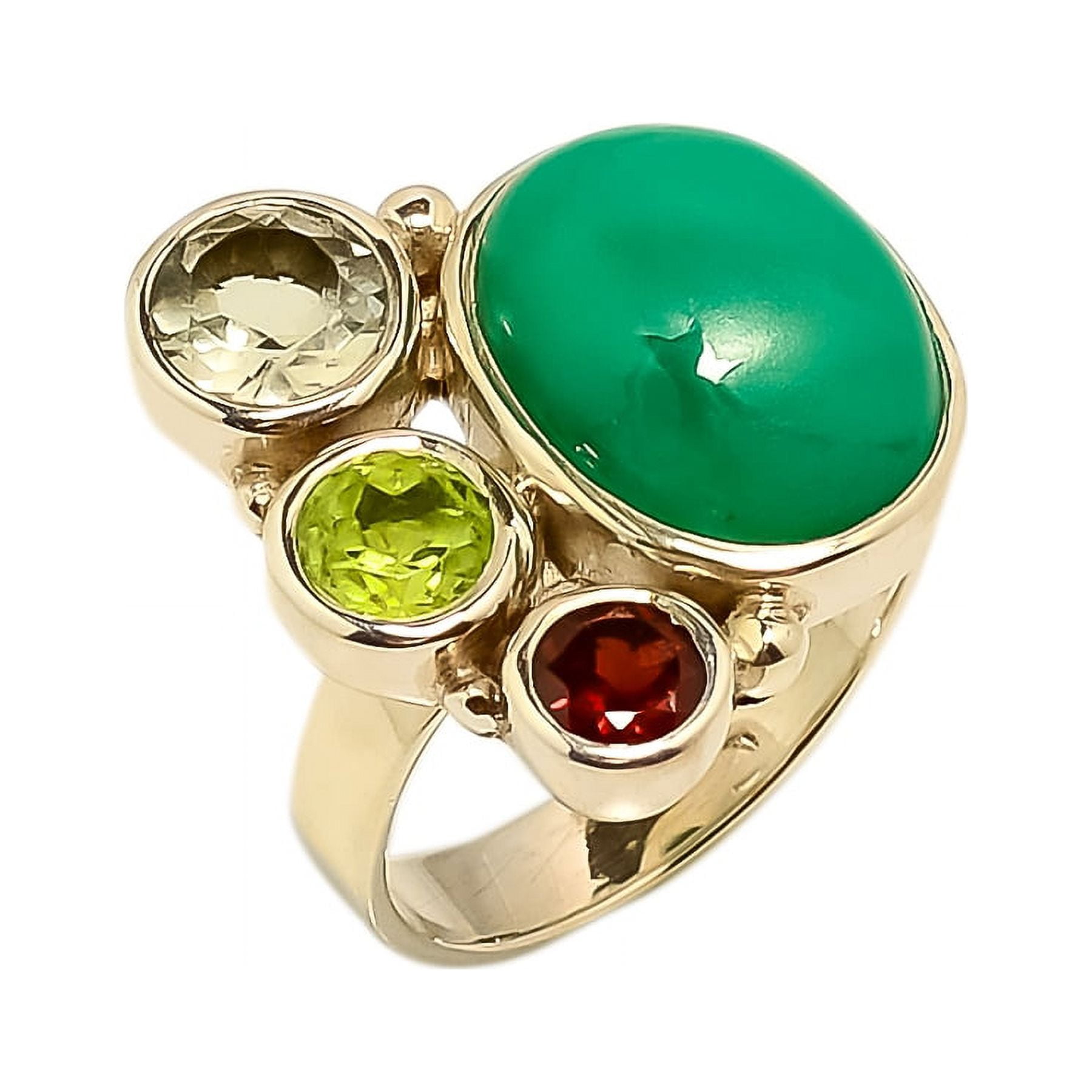 ZAM GEMS Australian Chrysoprase & Garnet & Peridot Solid 925 Silver Ring Size 10|Handmade Ring, Gift for her, Green Ring, Gemstone Silver Jewelry