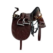 Australian Embossed Black Leather Stock Horse Saddle with Horn   Australian Style Saddle with Wide Tree & Regular Tree Options   Includes Knee Pads for Enhanced Comfort.