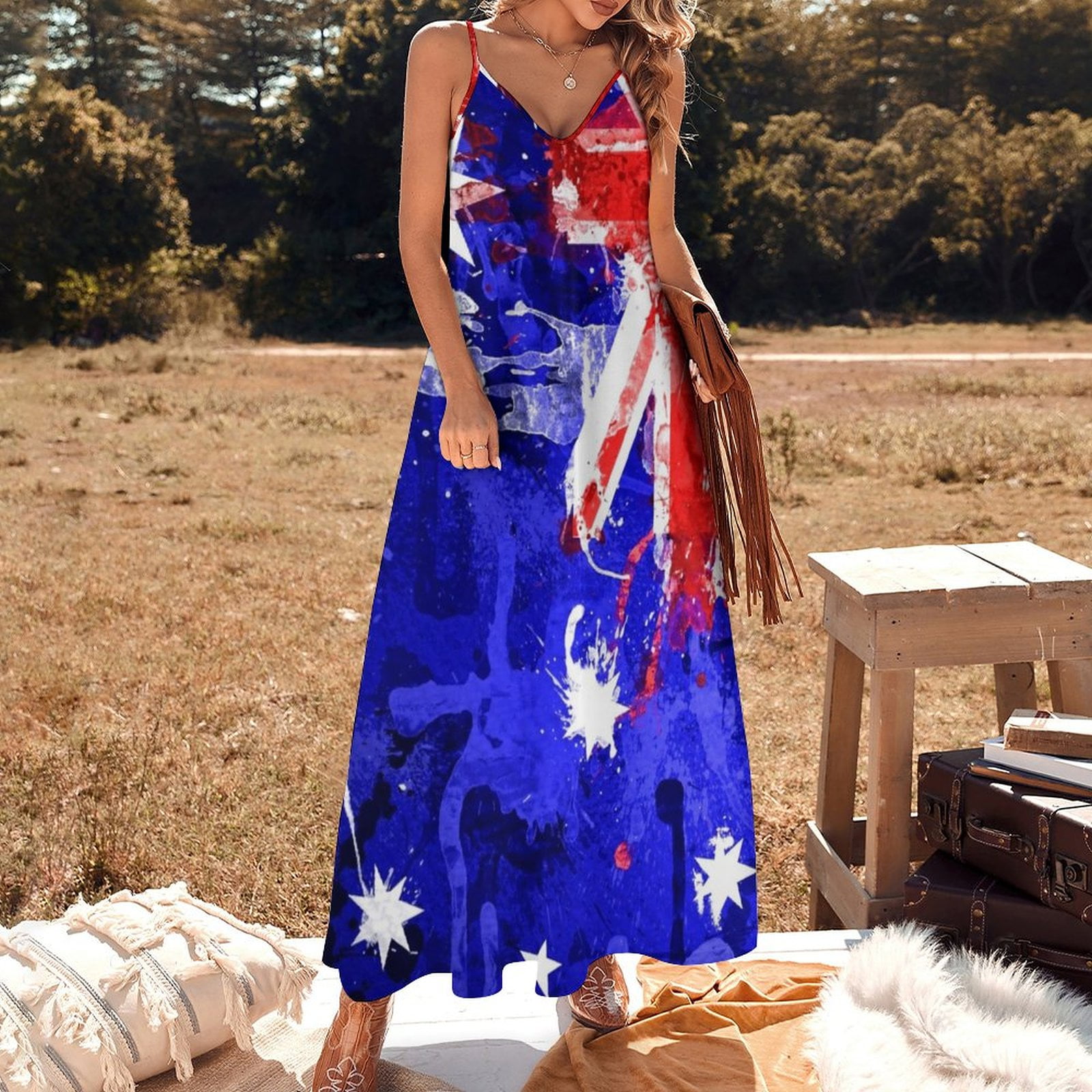 Australian Flag Graphic Design Sleeveless Dress summer dresses ladies dress dresses Walmart