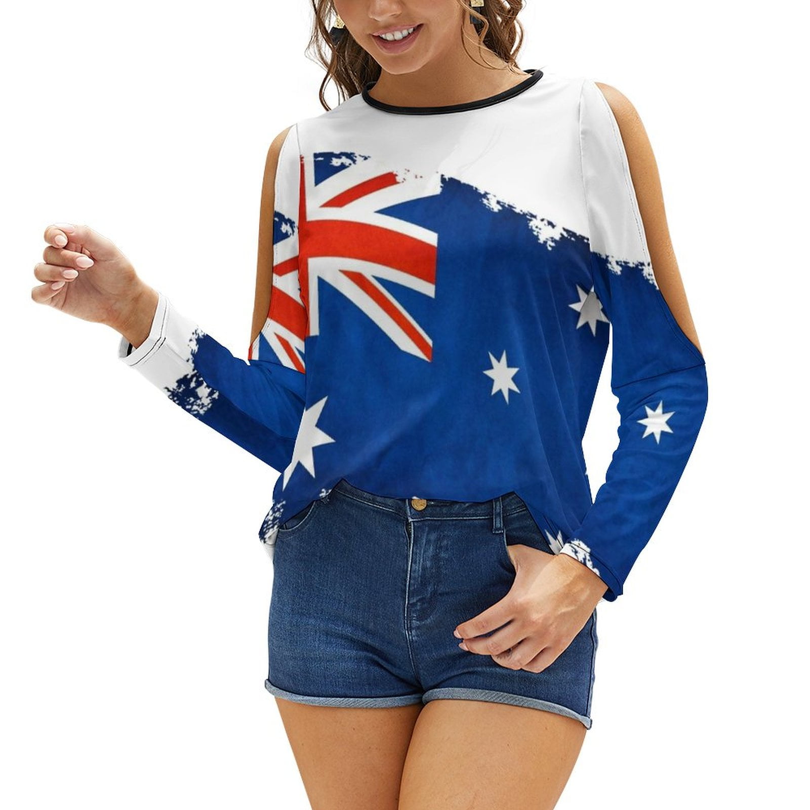 Australian Flag New Fashion Zip Off Shoulder Top Short Sleeve Women Australian Flag New Fashion Zip Off Shoulder Top Short Sleeve Women