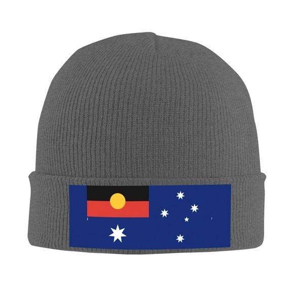 Australian Flag With Aboriginal Flag Beanie Hat Men Women Warm Printed Cap Knit Beanies Hats Outdoor Winter Deep Heather