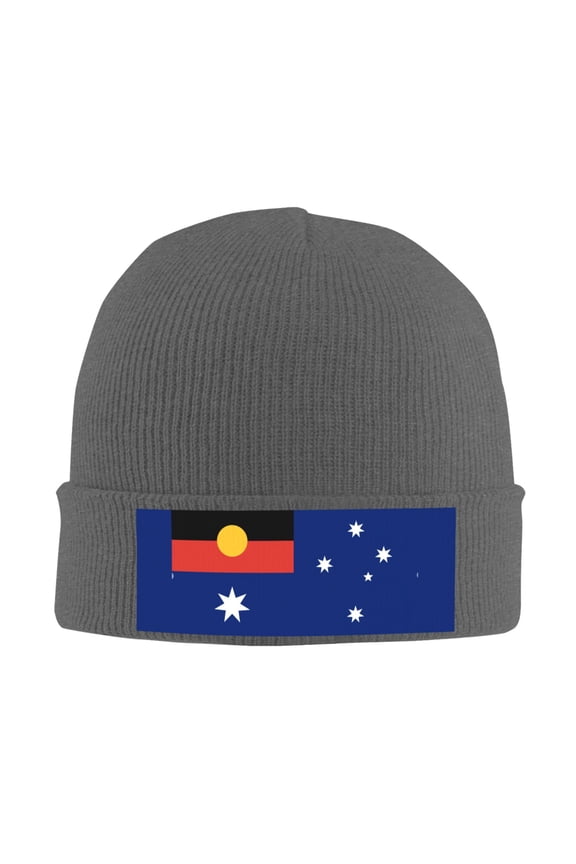 Australian Flag With Aboriginal Flag Beanie Hat Men Women Warm Printed Cap Knit Beanies Hats Outdoor Winter Deep Heather