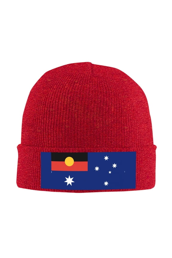 Australian Flag With Aboriginal Flag Beanie Hat Men Women Warm Printed Cap Knit Beanies Hats Outdoor Winter Red