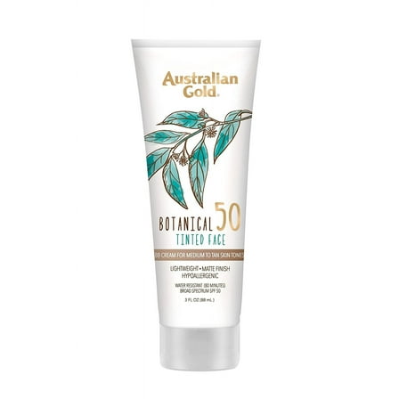 Australian Gold 263476 3 oz Botanical Sunscreen SPF 50 Tinted Face Medium to Tan BB Cream