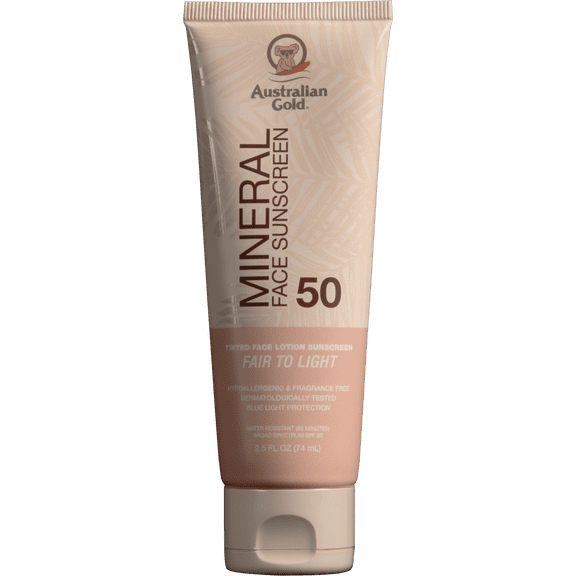 Australian Gold Mineral Tinted Face Lotion Fair to Light - Non-Greasy, Hypoallergenic, Fragrance-Free, SPF 50, 2.5 fl. oz