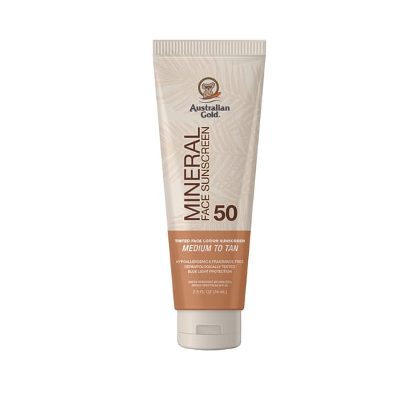 Australian Gold Mineral Tinted Face Lotion Medium to Tan - Non-Greasy, Hypoallergenic, Fragrance-Free, SPF 50, 2.5 fl. oz