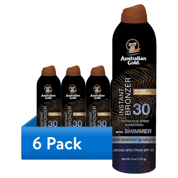(6 pack) Australian Gold Continuous Spray Bronzer SHIMMER, SPF 30, 6 oz.