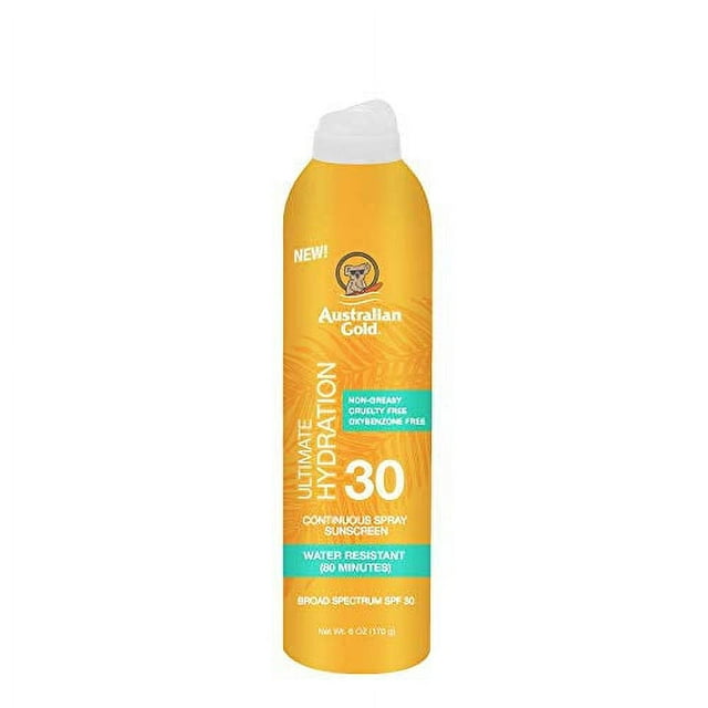 Australian Gold Continuous Spray Sunscreen SPF 30, 6 Ounce Dries Fast Broad Spectrum Water