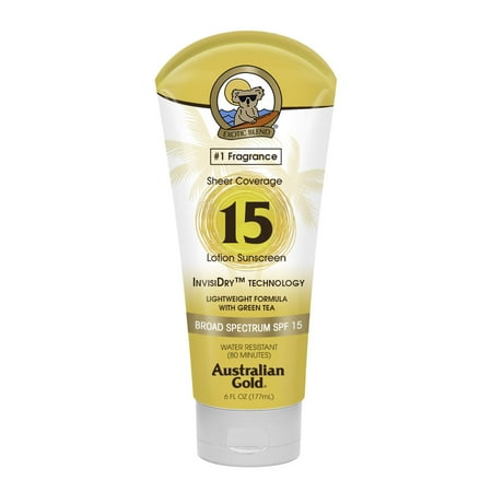 Australian Gold SPF15 InvisiDry Lotion Sunscreen, Sheer Coverage, 6 OZ