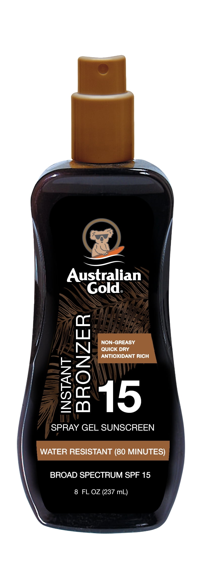 Australian Gold Spray Gel Sunscreen with Instant Bronzer, SPF 15