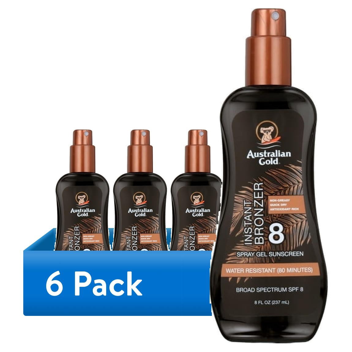 (6 pack) Australian Gold Spray Gel Sunscreen with Instant Bronzer, SPF 8
