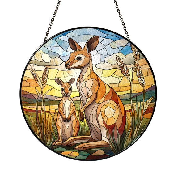 Australian Kangaroo Decorative Window Hanging – Stained Glass Style
