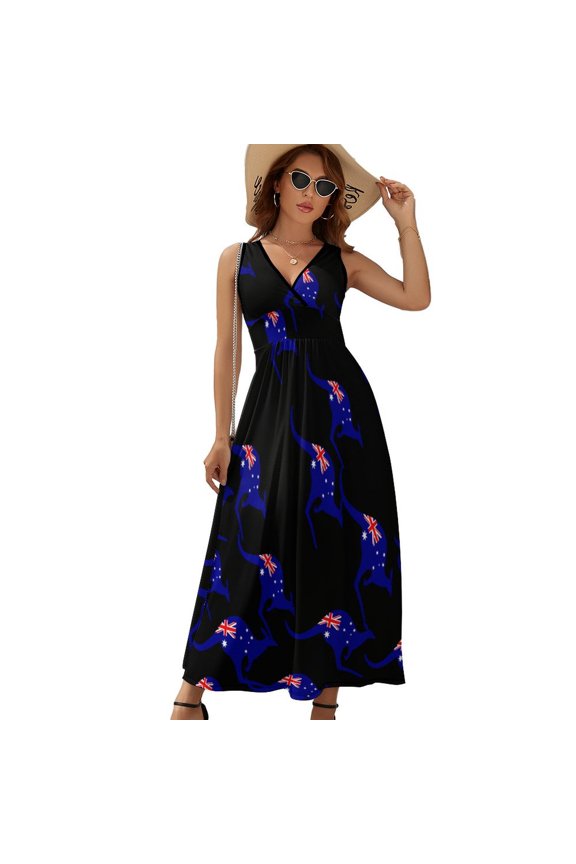 Australian Kangaroo Flag Blue Dress Fashion Boho Beach Long Dresses Female Party Printed Maxi Dress