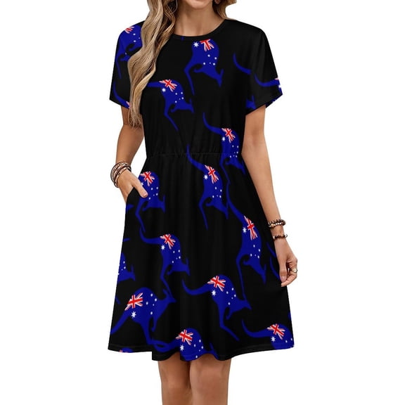 Australian Kangaroo Flag Blue Dress Summer Street Style Dresses Female Short Sleeve Printed Sundress