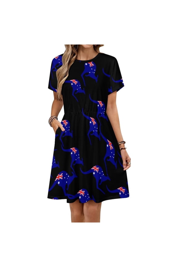 Australian Kangaroo Flag Blue Dress Summer Street Style Dresses Female Short Sleeve Printed Sundress