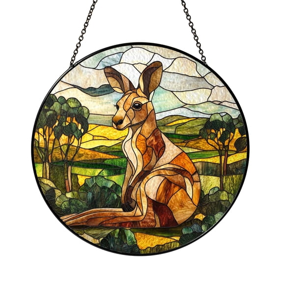 Australian Kangaroo Stained Glass Window Art, Vibrant Outback Wildlife Scene, Nature-Themed Home Decor, Colorful Gift for Animal Lovers