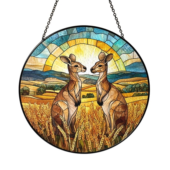 Australian Kangaroo Stained Glass Window Hanging – Decorative