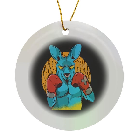 3drose, Australian Kangaroo with Boxing Glove Fighting, Circle Porcelain Ornament