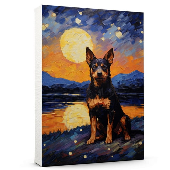 Australian Kelpie Dog Art Print Poster, Wall art Painting Decor, Starry Night Van Gogh Art Home Decor Artwork For Bedroom Living Room Bathroom Decor