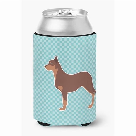 Australian Kelpie Dog Checkerboard Blue Can or Bottle Hugger