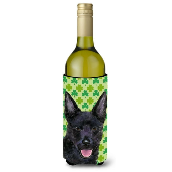 Australian Kelpie St. Patricks Day Shamrock Portrait Wine Bottle Hugger