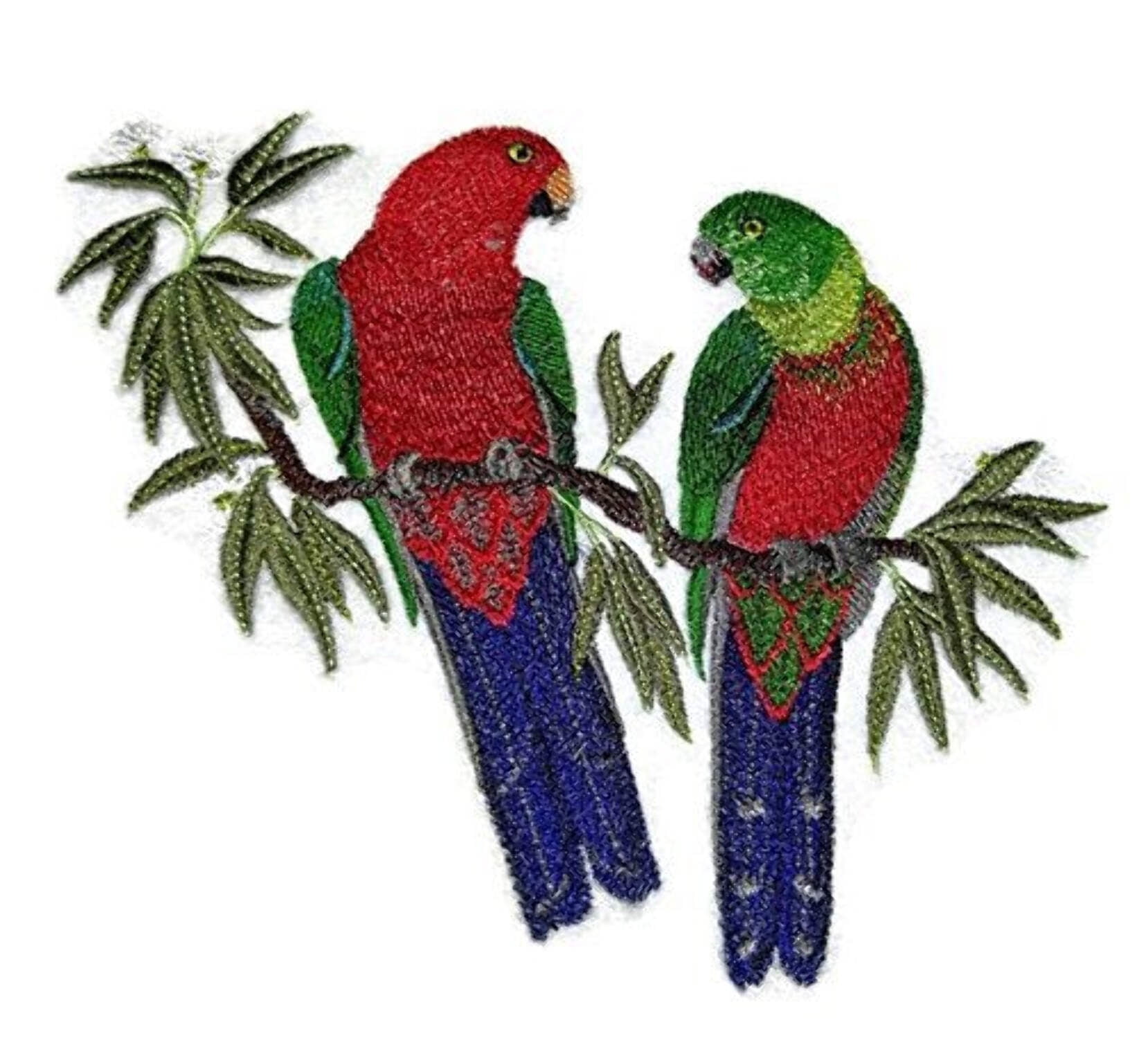 Australian King parrots In Eucalyptus Embroidered Iron on patch [6.6" X 5.9"]