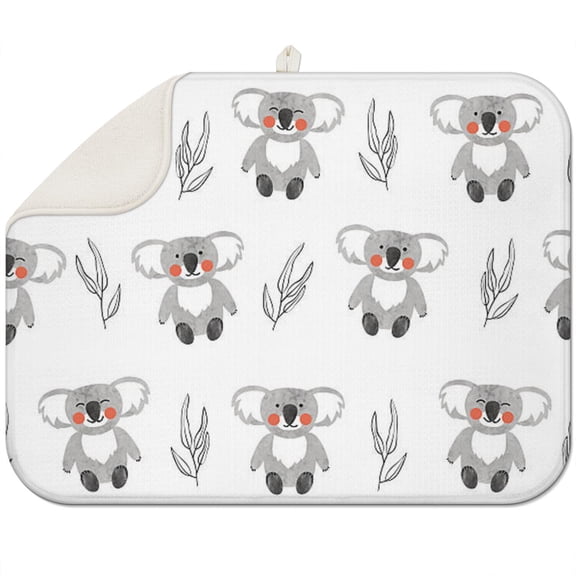 Australian Koala Cartoon Drying Mat for Dishes - Ultra Absorbent 3-Layer Microfiber Sink Drying Pad, Foldable Heat Resistant Counter Protector with Cute Print (Machine Washable)