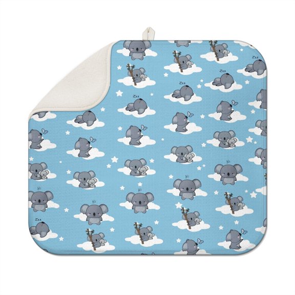 Australian Koala Cartoon Drying Mat for Dishes - Ultra Absorbent 3-Layer Microfiber Sink Drying Pad, Foldable Heat Resistant Counter Protector with Cute Print (Machine Washable)