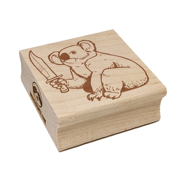 Australian Koala with Big Knife Square Rubber Stamp Stamping Scrapbooking Crafting - Small 1.25in