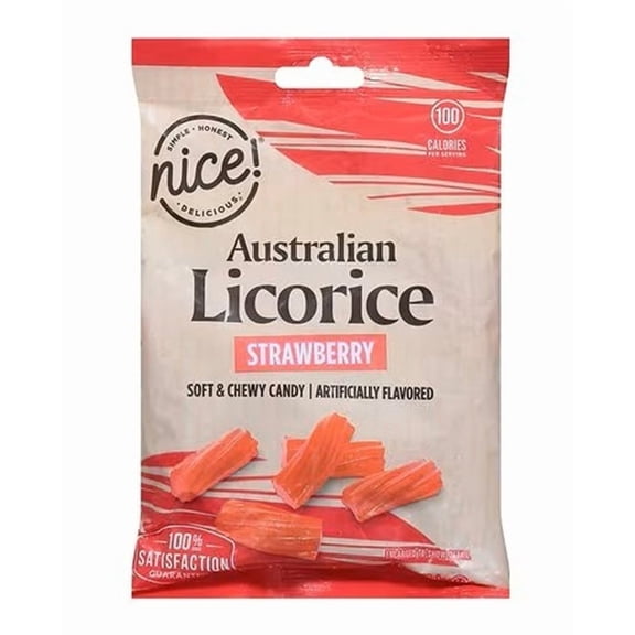 Australian Licorice Strawberry Flavored, Soft & Chewy Candy, Nice 7oz Bag