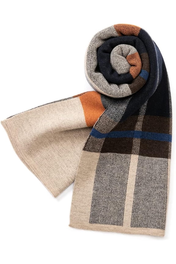 Australian Merino Wool Tartan Knitted Scarf for Men, Plaid Winter Warm Thick Soft Neckwear with Gift Box