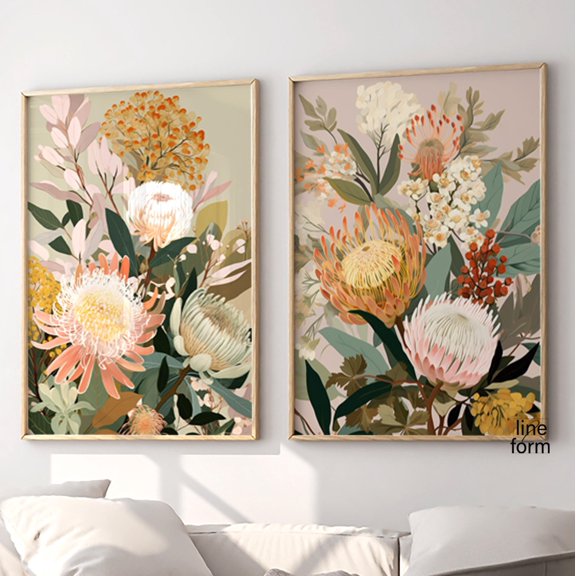 Australian Native Floral Print Set Boho Botanical Art Home Decor Office Wall Art Set 2