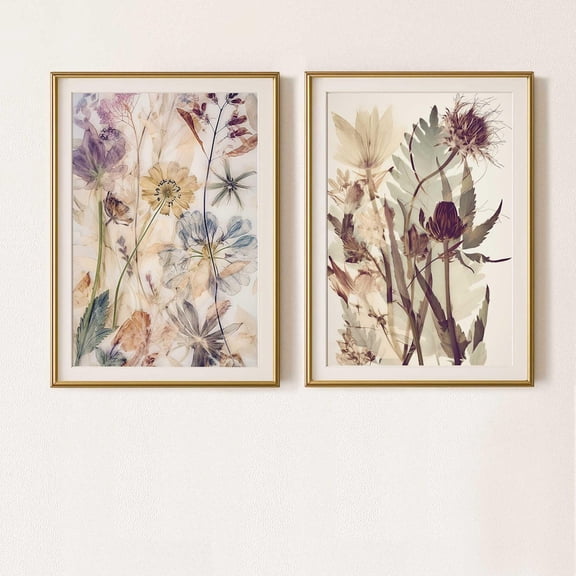 Australian Native Florals Pressed Sage Sand Beige Wall Art Set 2 Unframed Paper Print 8x12