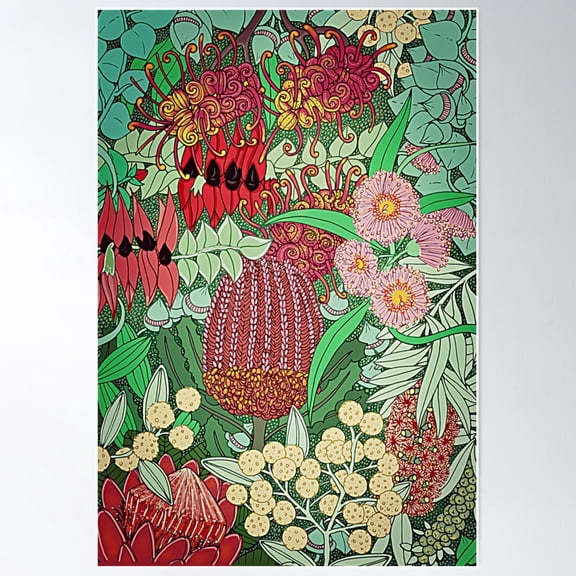 Australian Natives Botanical Pattern Poster Wall Art, Modern Wall Decor For Living Room Bedroom, 12x18 UNFRAMED
