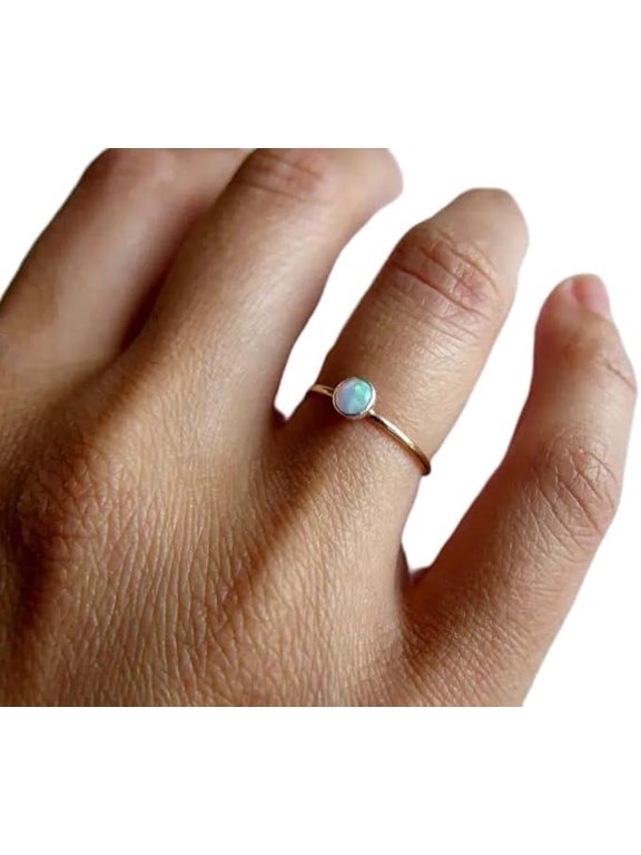 Australian Opal Ring, Natural Opal Tiny Ring, October Birthstone, Womens Ring, Gold Micron Ring, 925 Sterling Silver, Fine Jewelry, Dainty Ring, Minimal Ring