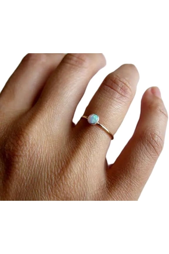 Australian Opal Ring, Natural Opal Tiny Ring, October Birthstone, Womens Ring, Gold Micron Ring, 925 Sterling Silver, Fine Jewelry, Dainty Ring, Minimal Ring