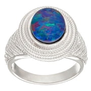 Australian Opal Triplet Sterling Silver Textured Ring, Size 6