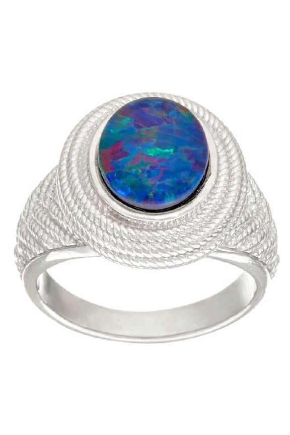 Australian Opal Triplet Sterling Silver Textured Ring, Size 6