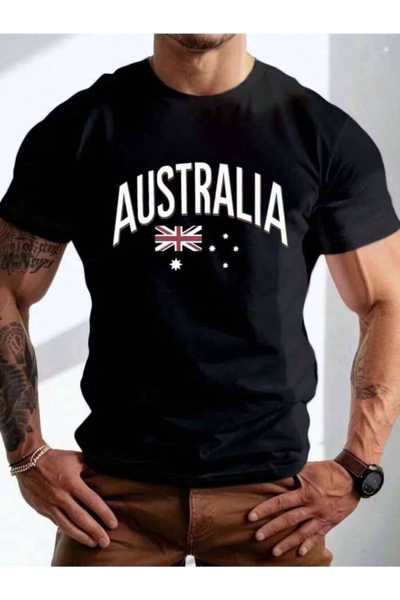 Australian Patriot Casual Tee | "AUSTRALIA" Flag Print T-Shirt for Men, Ideal for Travel & Cultural Events